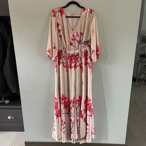 Eva Mendes for NY & Co Cream and Pink Flowered Maxi Dress size M